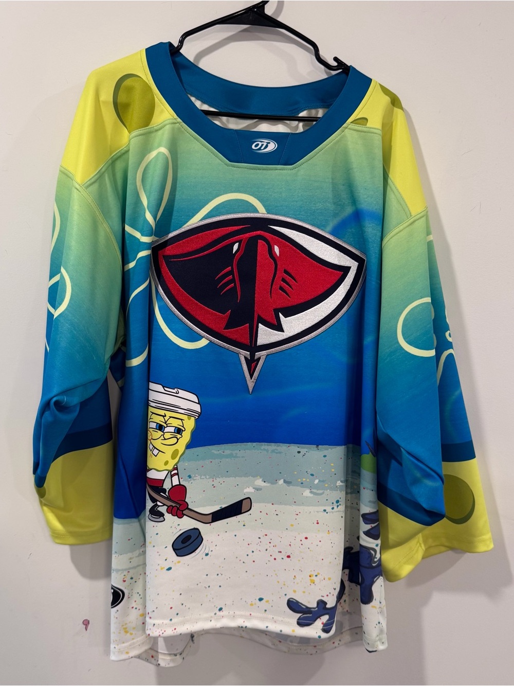 Adult SpongeBob Stingrays Hockey Jersey - Blue & Yellow - Unisex Size Large